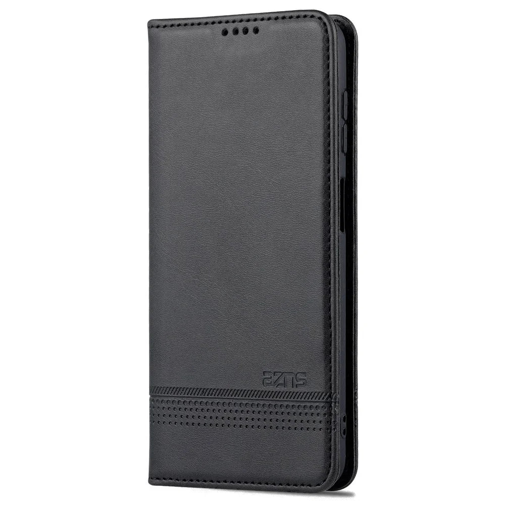AZNS For Samsung Galaxy A14 5G / A14 4G Cowhide Texture Stand Phone Case PU Leather Magnetic Auto-absorbed Folio Flip Wallet Cover - Black - 7