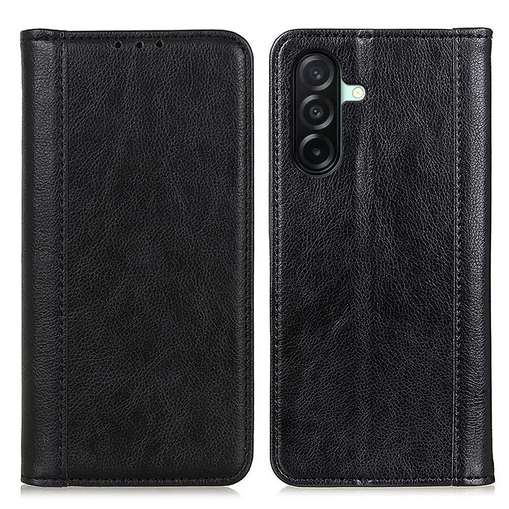 For Samsung Galaxy A27 5G Stand Case Split Leather Litchi Texture Wallet Phone Cover - Black - 1