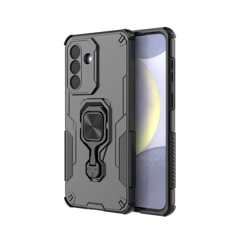 WANLONFENG For Samsung Galaxy A57 5G Phone Case PC TPU Back Cover Kickstand with Tempered Glass - Black - 2