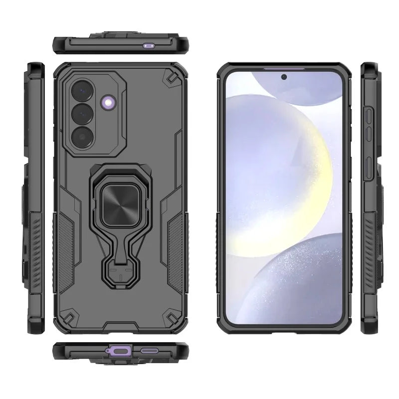 WANLONFENG For Samsung Galaxy A57 5G Phone Case PC TPU Back Cover Kickstand with Tempered Glass - Black - 3
