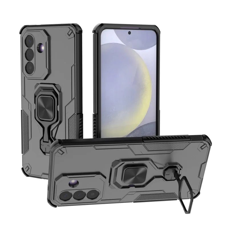 WANLONFENG For Samsung Galaxy A57 5G Phone Case PC TPU Back Cover Kickstand with Tempered Glass - Black - 4