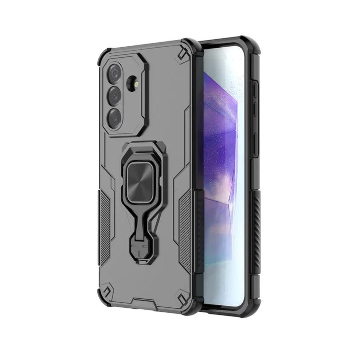 WANLONFENG For Samsung Galaxy A37 5G Phone Case PC TPU Back Cover Kickstand with Tempered Glass - Black - 2