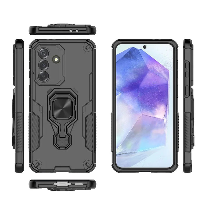 WANLONFENG For Samsung Galaxy A37 5G Phone Case PC TPU Back Cover Kickstand with Tempered Glass - Black - 3
