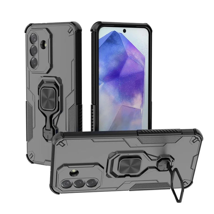 WANLONFENG For Samsung Galaxy A37 5G Phone Case PC TPU Back Cover Kickstand with Tempered Glass - Black - 4