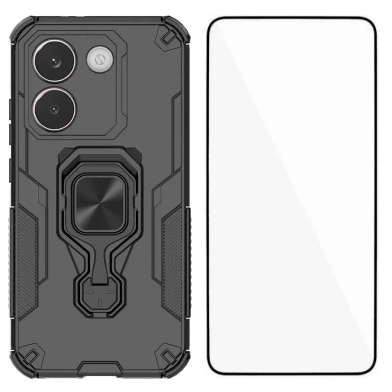 WANLONFENG For Xiaomi Redmi Turbo 5 5G / Xiaomi Poco X8 Pro 5G Phone Case PC TPU Back Cover Kickstand with Tempered Glass - Black - 1