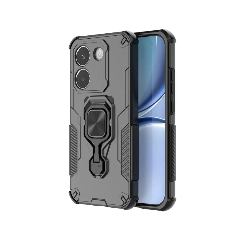 WANLONFENG For Xiaomi Redmi Turbo 5 5G / Xiaomi Poco X8 Pro 5G Phone Case PC TPU Back Cover Kickstand with Tempered Glass - Black - 2
