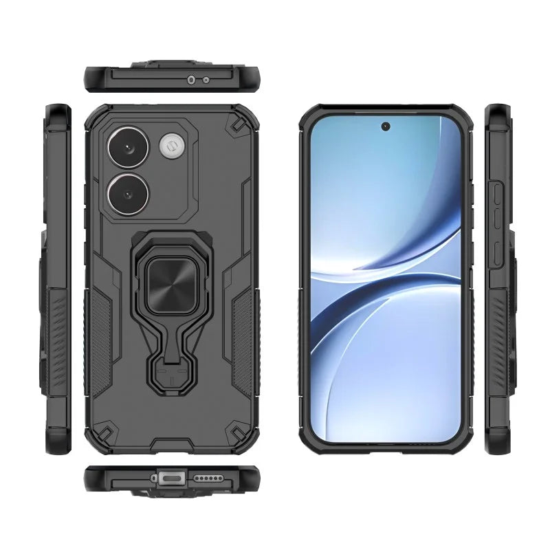 WANLONFENG For Xiaomi Redmi Turbo 5 5G / Xiaomi Poco X8 Pro 5G Phone Case PC TPU Back Cover Kickstand with Tempered Glass - Black - 3