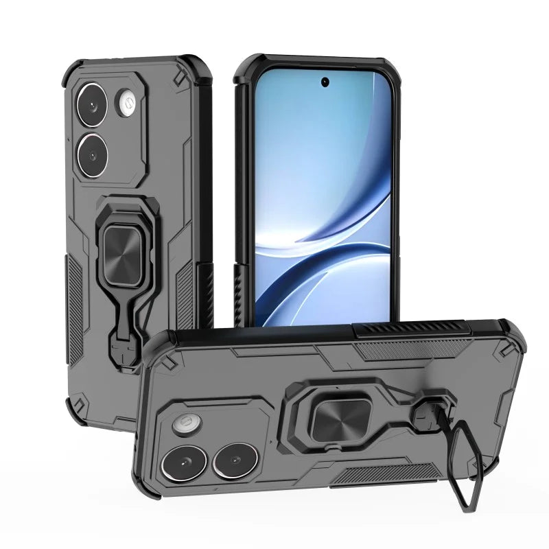 WANLONFENG For Xiaomi Redmi Turbo 5 5G / Xiaomi Poco X8 Pro 5G Phone Case PC TPU Back Cover Kickstand with Tempered Glass - Black - 4