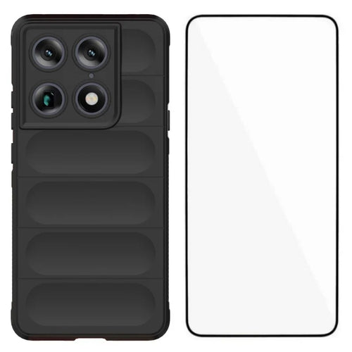 WANLONFENG For Motorola Moto X70 Air Pro 5G / Motorola Signature 5G TPU Case HD Series Anti Slip Phone Cover with Tempered Glass - Black - 1