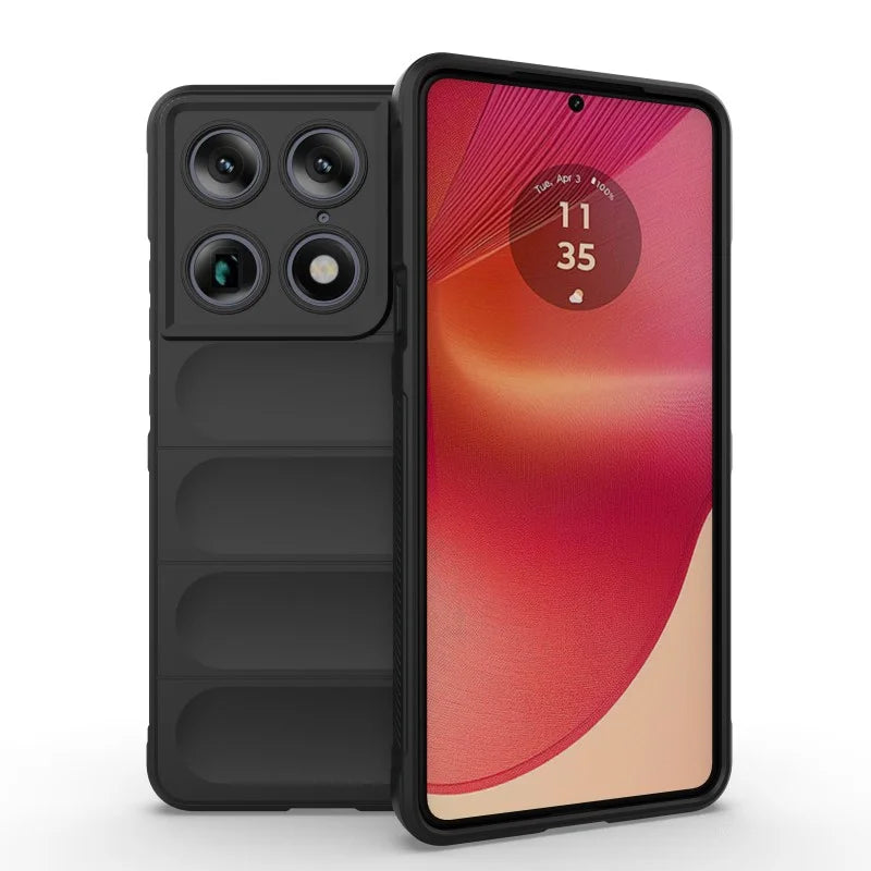 WANLONFENG For Motorola Moto X70 Air Pro 5G / Motorola Signature 5G TPU Case HD Series Anti Slip Phone Cover with Tempered Glass - Black - 4