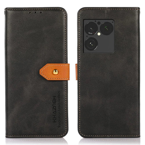 KHAZNEH For Sony Xperia 1 VIII Wallet Case Gold Magnetic Clasp Cowhide Texture Leather Flip Stand Phone Cover - Black - 1