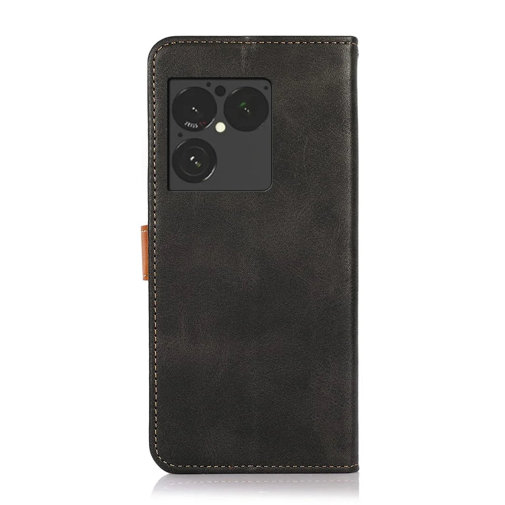 KHAZNEH For Sony Xperia 1 VIII Wallet Case Gold Magnetic Clasp Cowhide Texture Leather Flip Stand Phone Cover - Black - 7