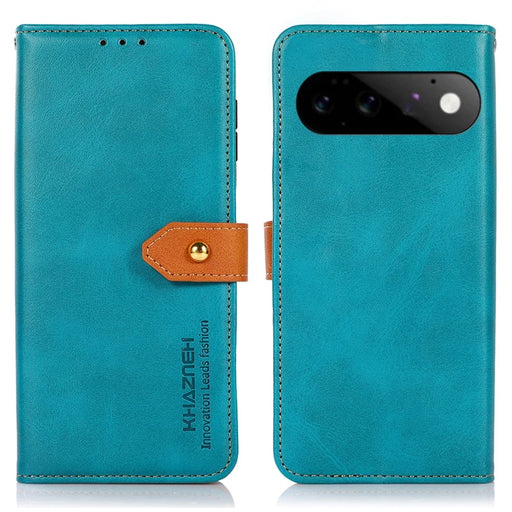 KHAZNEH For Google Pixel 11  /  Pixel 11 Pro Wallet Case Gold Magnetic Clasp Cowhide Texture Leather Flip Stand Phone Cover - Blue - 1