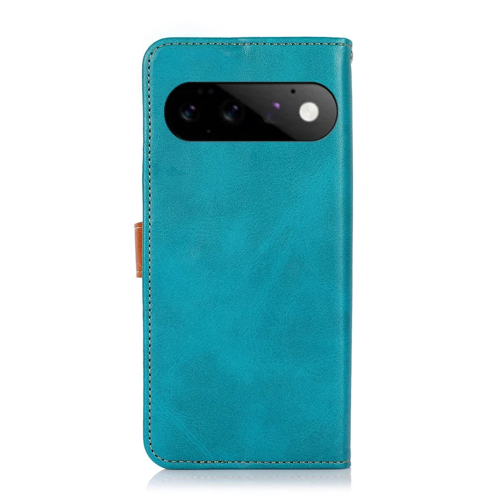 KHAZNEH For Google Pixel 11  /  Pixel 11 Pro Wallet Case Gold Magnetic Clasp Cowhide Texture Leather Flip Stand Phone Cover - Blue - 7