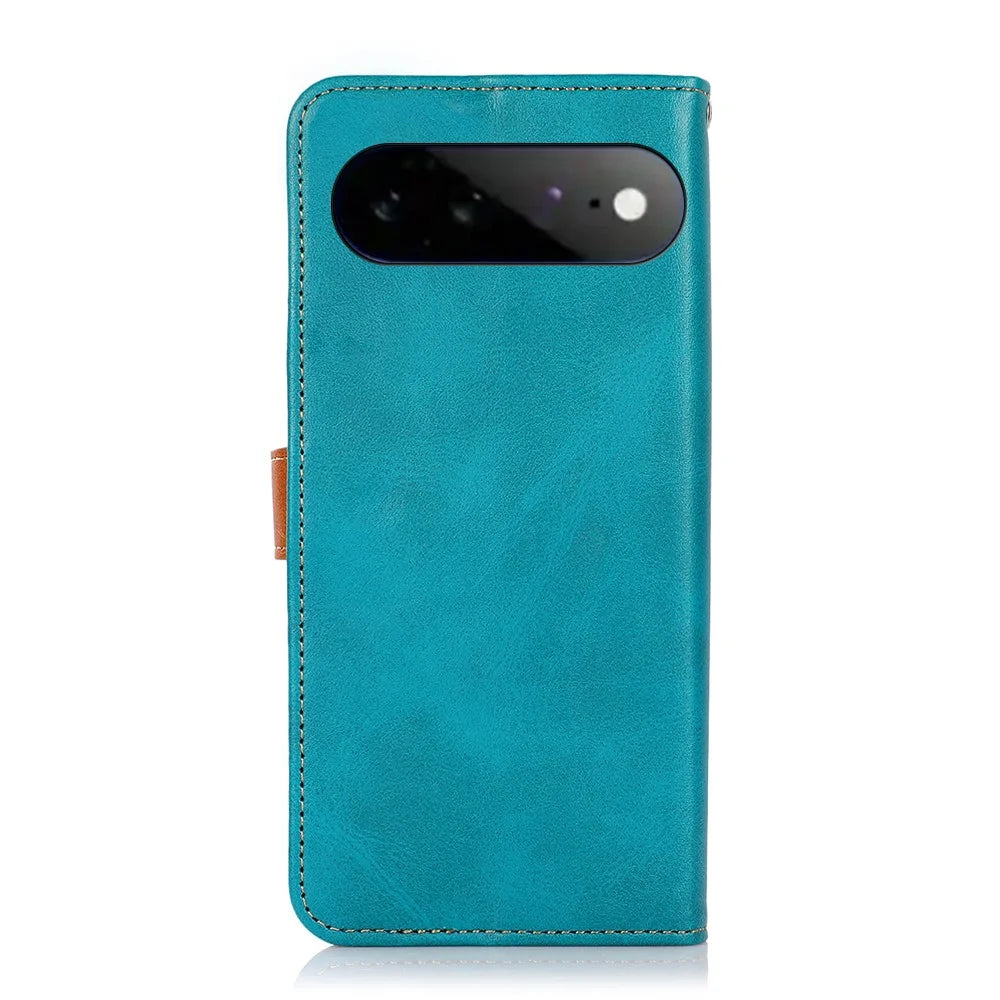 KHAZNEH For Google Pixel 11 Pro XL Wallet Case Gold Magnetic Clasp Cowhide Texture Leather Flip Stand Phone Cover - Blue - 7