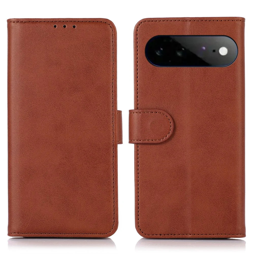 For Google Pixel 11 Pro XL Case Cowhide Texture Leather Wallet Phone Cover with Stand - Brown - 1