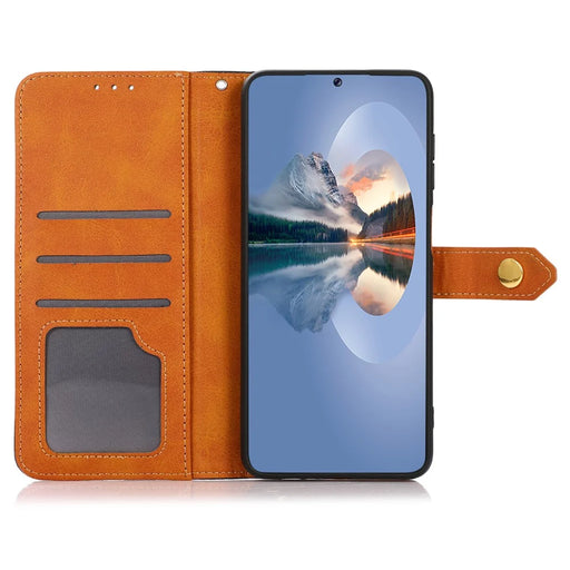 KHAZNEH For Samsung Galaxy A27 5G Wallet Case Gold Magnetic Clasp Cowhide Texture Leather Flip Stand Phone Cover - Brown - 2