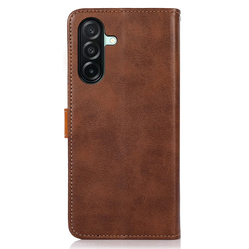 KHAZNEH For Samsung Galaxy A27 5G Wallet Case Gold Magnetic Clasp Cowhide Texture Leather Flip Stand Phone Cover - Brown - 7