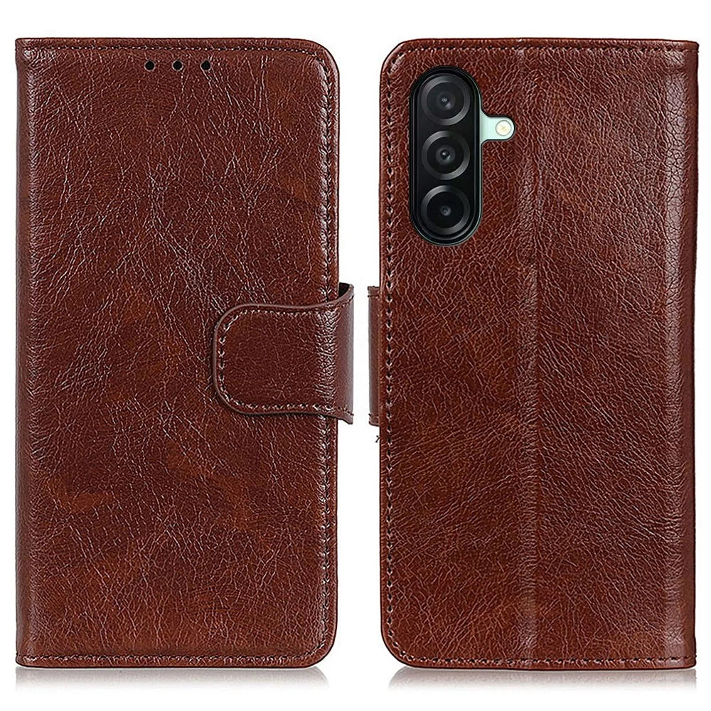 For Samsung Galaxy A27 5G Case Nappa Texture Split Leather Wallet Phone Cover - Brown - 1