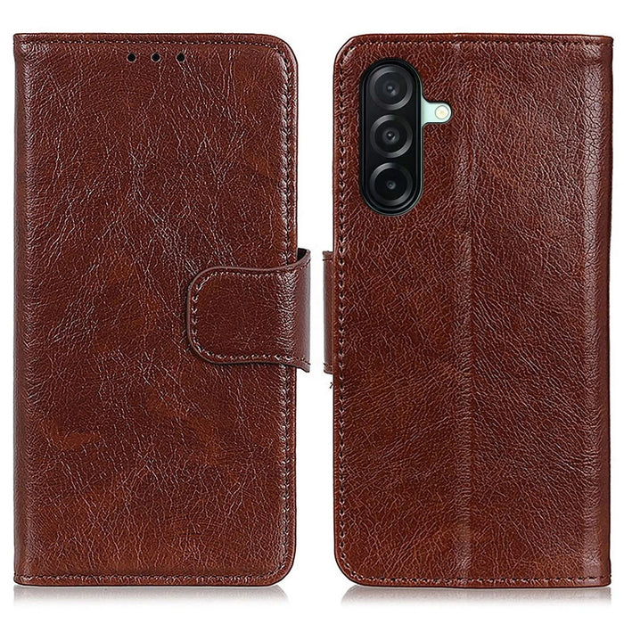 For Samsung Galaxy A27 5G Case Nappa Texture Split Leather Wallet Phone Cover - Brown - 1