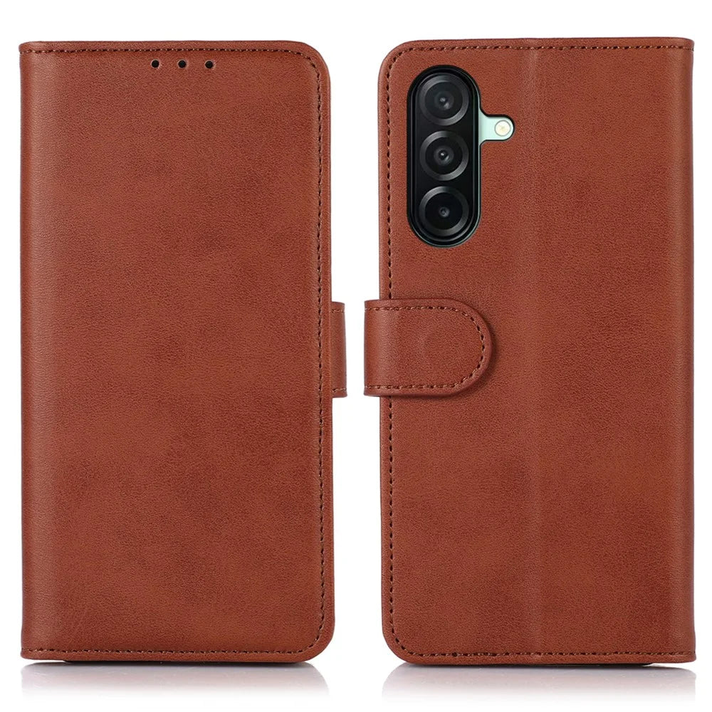 For Samsung Galaxy A27 5G Case Cowhide Texture Leather Wallet Phone Cover with Stand - Brown - 1