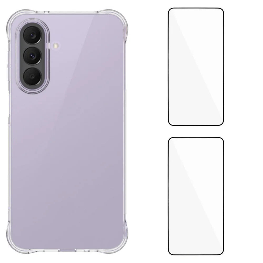 WANLONFENG For Samsung Galaxy A27 5G WL2 Series TPU Case 2.0mm Phone Cover with 2Pcs Tempered Glass Films - Transparent - 1