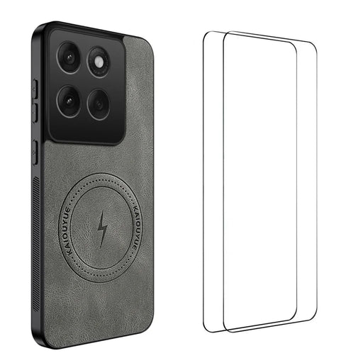 WANLONFENG For Motorola Edge 60 5G / Motorola Edge 60 Fusion 5G SD Series Magnetic Case Nappa Texture PC TPU Phone Cover with 2Pcs Screen Film - Grey - 1
