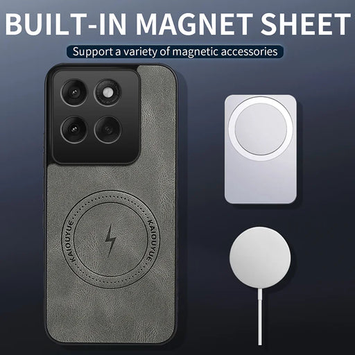 WANLONFENG For Motorola Edge 60 5G / Motorola Edge 60 Fusion 5G SD Series Magnetic Case Nappa Texture PC TPU Phone Cover with 2Pcs Screen Film - Grey - 2