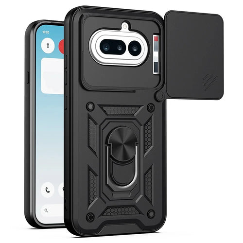 AMORUS For Nothing Phone (4a) Case Kickstand PC + TPU Phone Cover with Camera Lens Slider - Black - 1