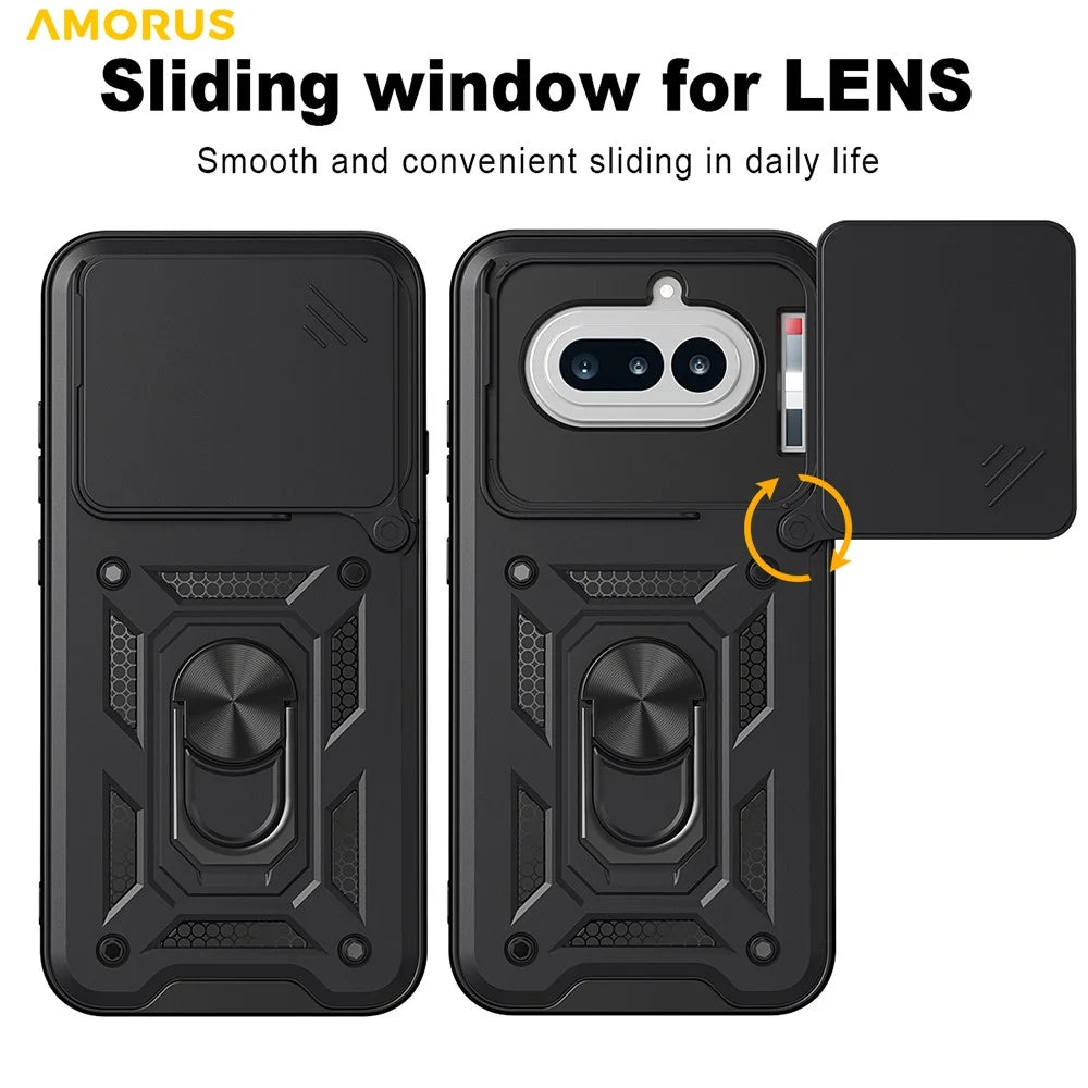 AMORUS For Nothing Phone (4a) Case Kickstand PC + TPU Phone Cover with Camera Lens Slider - Black - 2
