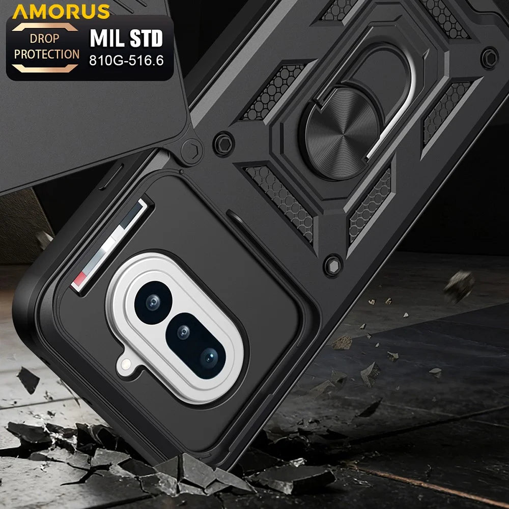 AMORUS For Nothing Phone (4a) Case Kickstand PC + TPU Phone Cover with Camera Lens Slider - Black - 3
