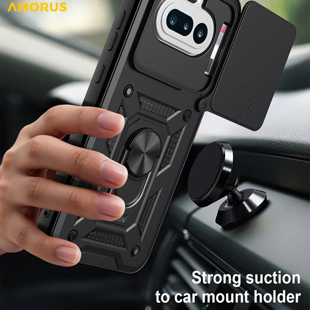 AMORUS For Nothing Phone (4a) Case Kickstand PC + TPU Phone Cover with Camera Lens Slider - Black - 4