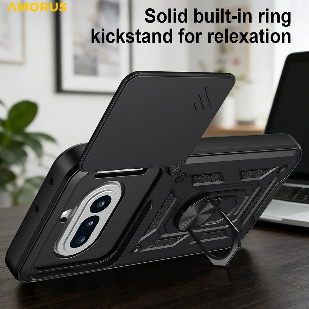 AMORUS For Nothing Phone (4a) Case Kickstand PC + TPU Phone Cover with Camera Lens Slider - Black - 5