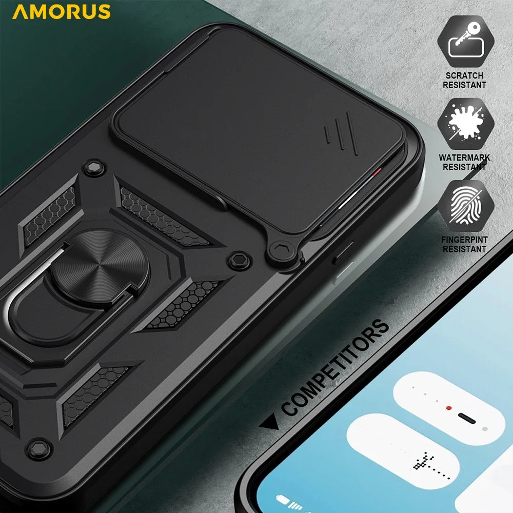 AMORUS For Nothing Phone (4a) Case Kickstand PC + TPU Phone Cover with Camera Lens Slider - Black - 6