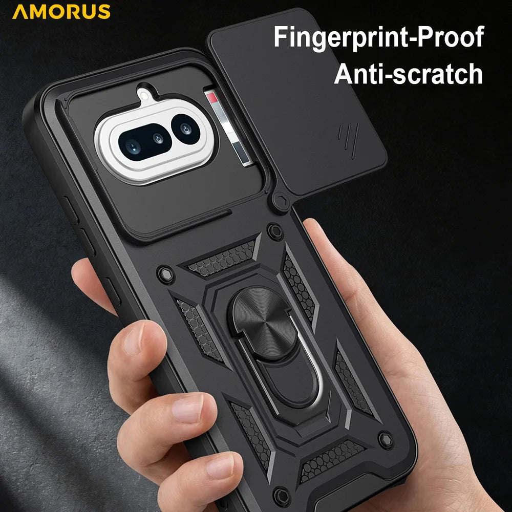 AMORUS For Nothing Phone (4a) Case Kickstand PC + TPU Phone Cover with Camera Lens Slider - Black - 7