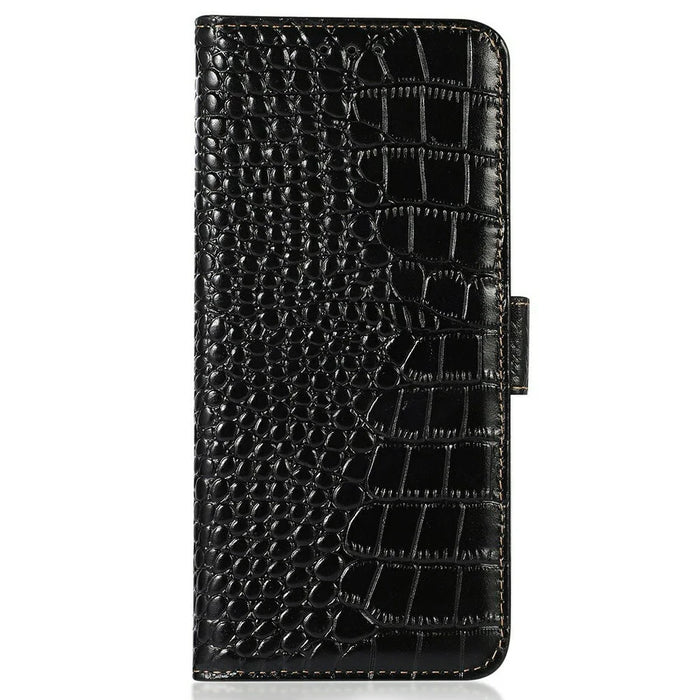 For OnePlus 15T 5G Case RFID Blocking Wallet Crocodile Texture Genuine Cow Leather Phone Cover - Black - 7