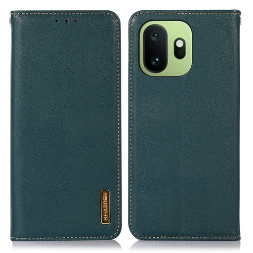 KHAZNEH For OnePlus 15T 5G Case Wallet Genuine Cow Leather Phone Cover Nappa Texture - Green - 1