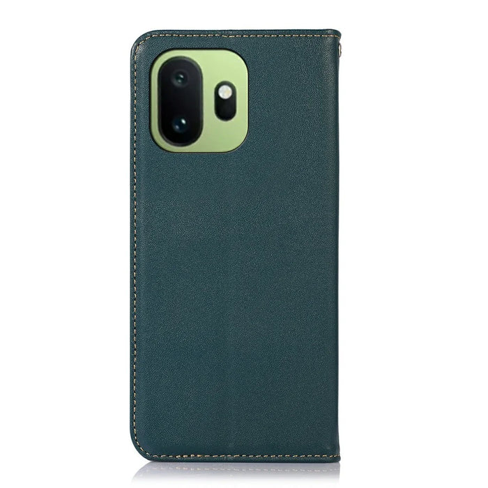 KHAZNEH For OnePlus 15T 5G Case Wallet Genuine Cow Leather Phone Cover Nappa Texture - Green - 7