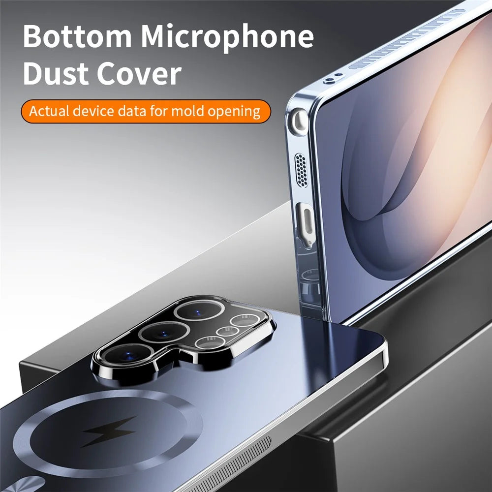 For Samsung Galaxy S26 Ultra Magnetic Case Electroplated Matte PC TPU Phone Cover with Tempered Glass Film - Black - 6