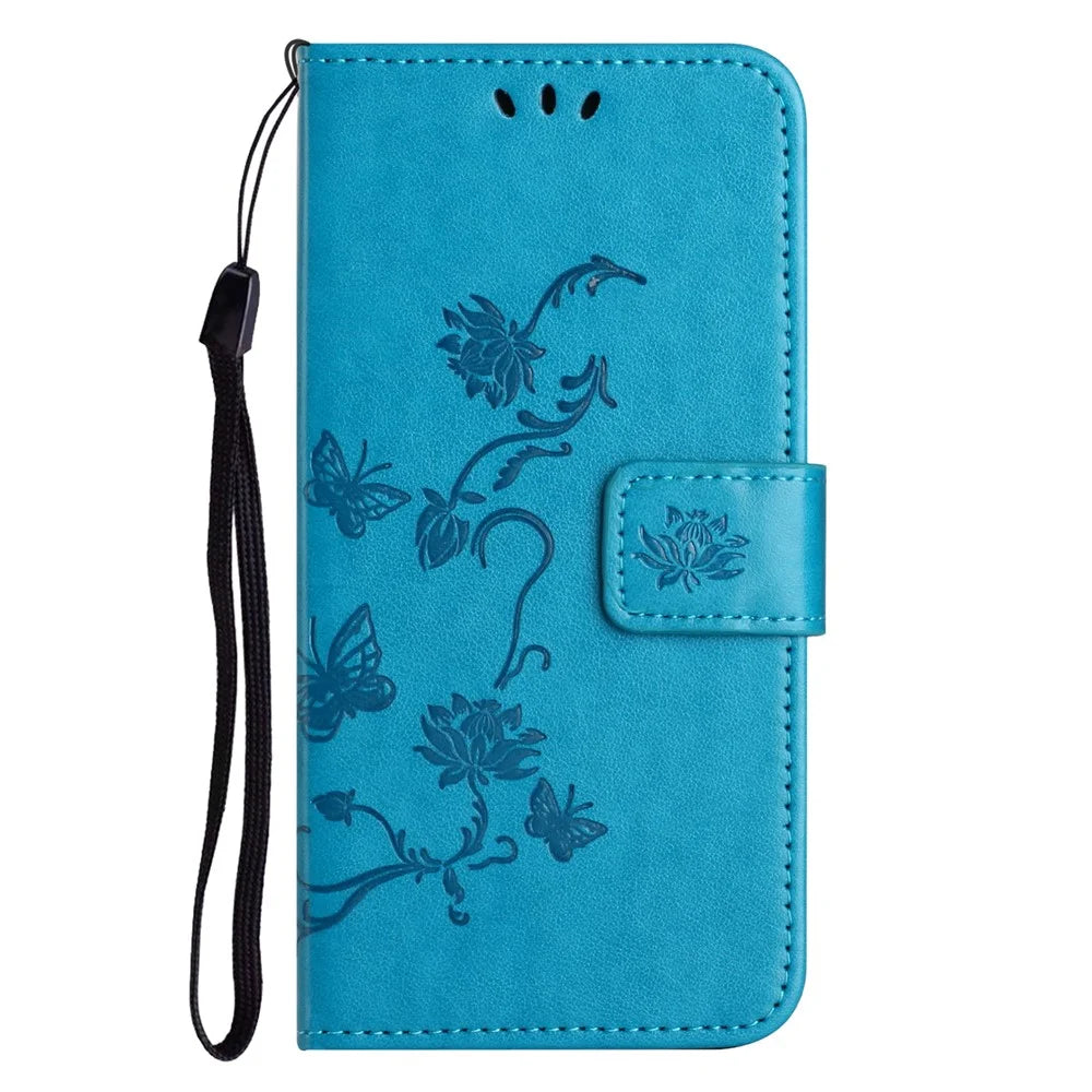 For Samsung Galaxy A27 5G Case Wallet Stand Imprinted Butterfly Flower PU Leather Phone Cover - Blue - 4