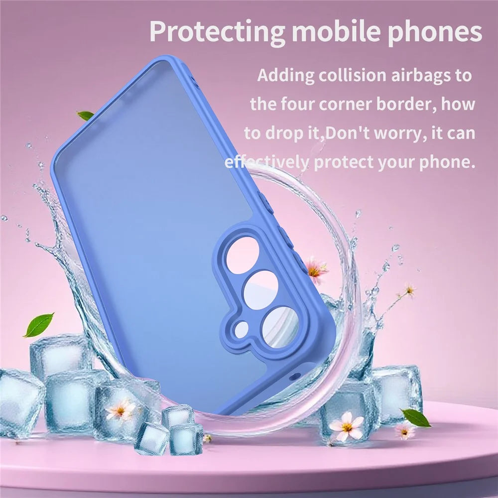 For Samsung Galaxy A15 4G  /  A15 5G Case Drop Proof Airbags Frosted Translucent PC + TPU Phone Back Cover - Baby Blue - 3