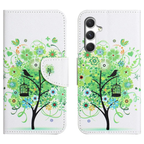 For Samsung Galaxy A27 5G Case Pattern Printing Cross Texture Leather Phone Cover - Green Tree - 1