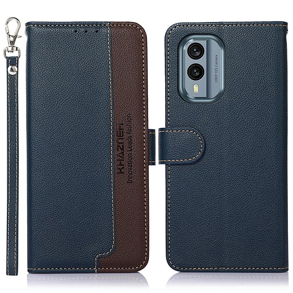 KHAZNEH Phone Case For Nokia X30 5G, Litchi Texture Stand Wallet RFID Blocking PU Leather Protective Cell Phone Cover - Blue - 1