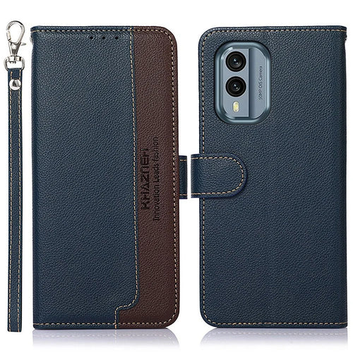 KHAZNEH Phone Case For Nokia X30 5G, Litchi Texture Stand Wallet RFID Blocking PU Leather Protective Cell Phone Cover - Blue - 1