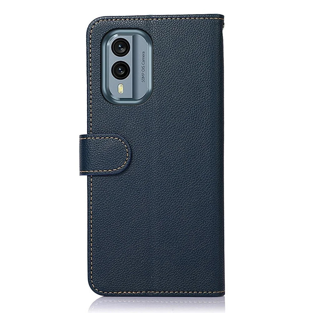 KHAZNEH Phone Case For Nokia X30 5G, Litchi Texture Stand Wallet RFID Blocking PU Leather Protective Cell Phone Cover - Blue - 7
