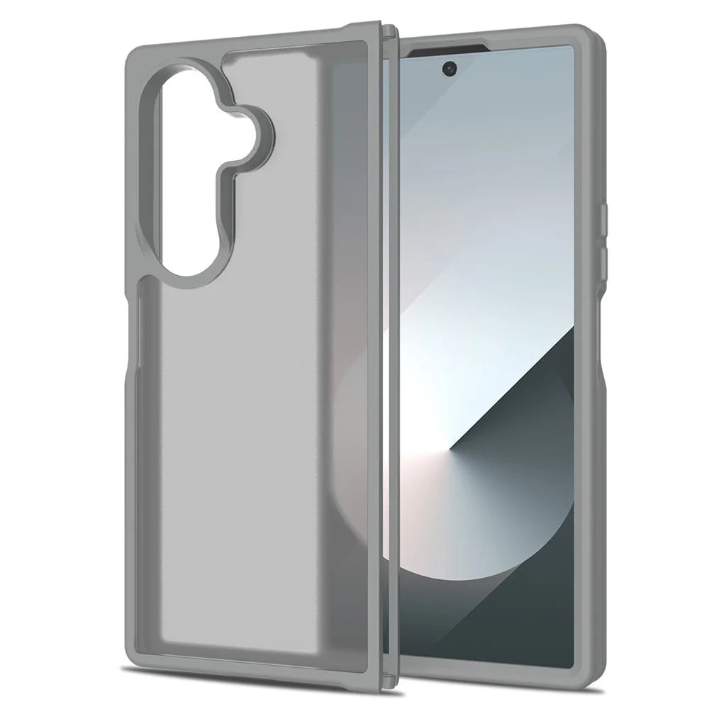 For Samsung Galaxy Z Fold7 5G Translucent Case Anti-fingerprint Shockproof TPU PC Protective Cover - Grey - 1