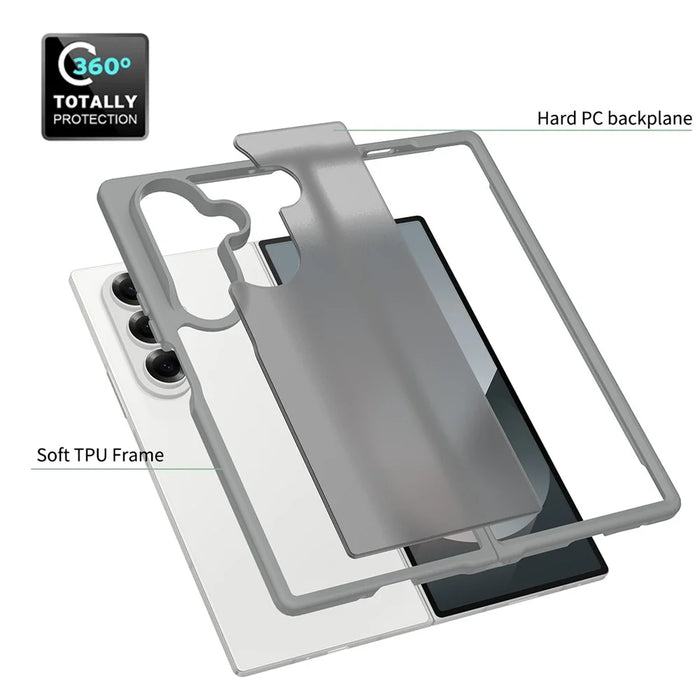 For Samsung Galaxy Z Fold7 5G Translucent Case Anti-fingerprint Shockproof TPU PC Protective Cover - Grey - 5