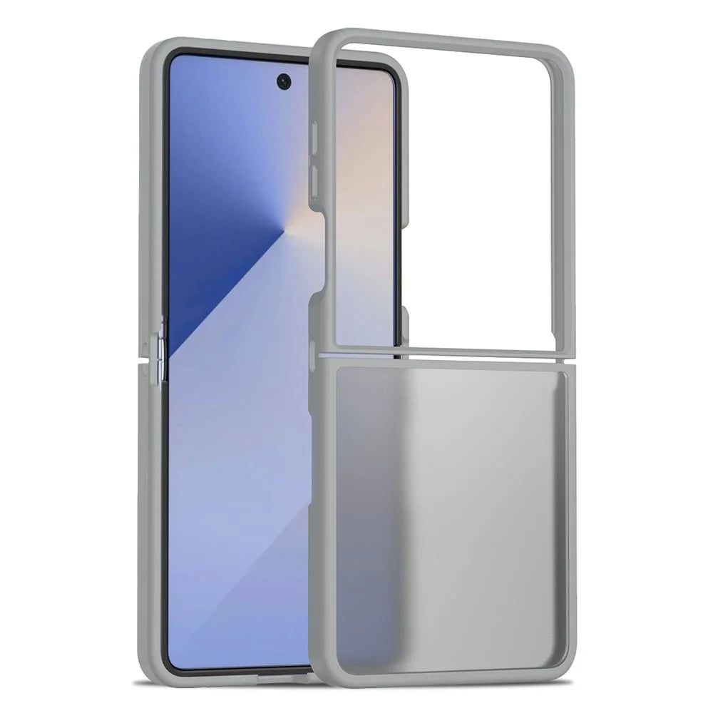 For Samsung Galaxy Z Flip7 5G Translucent Case Anti-fingerprint Shockproof TPU PC Protective Cover - Grey - 1