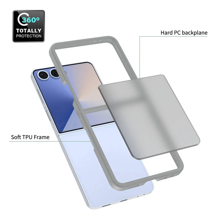 For Samsung Galaxy Z Flip7 5G Translucent Case Anti-fingerprint Shockproof TPU PC Protective Cover - Grey - 2