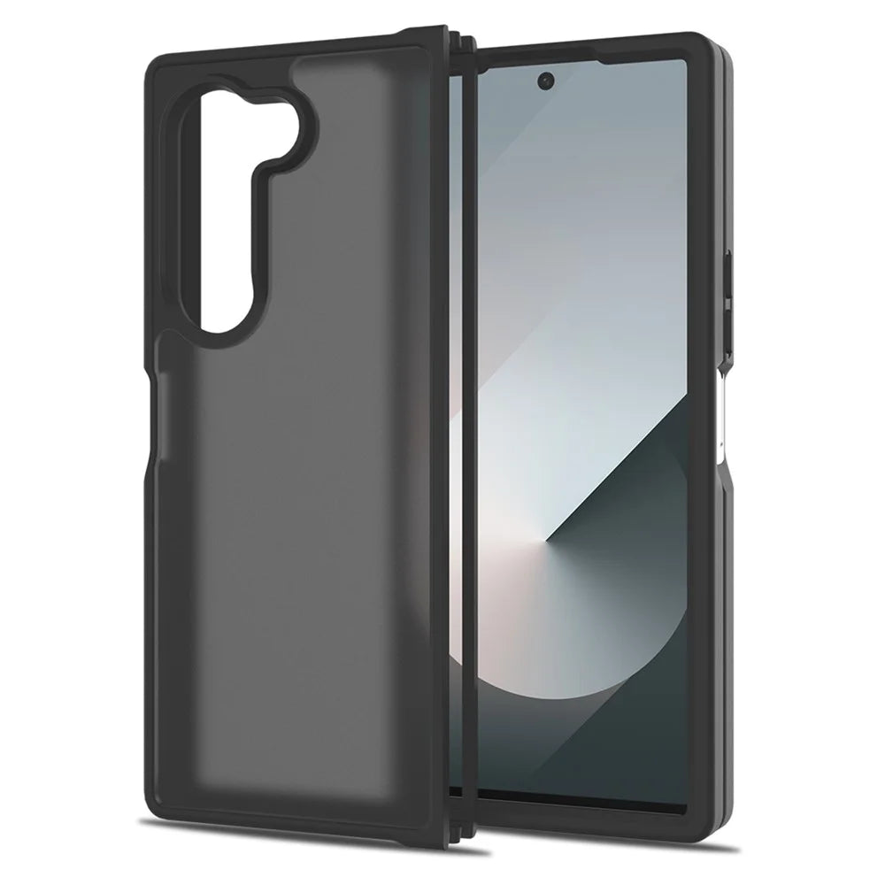 For Samsung Galaxy Z Fold6 5G Translucent Case Anti-fingerprint Shockproof TPU PC Protective Cover - Black - 1